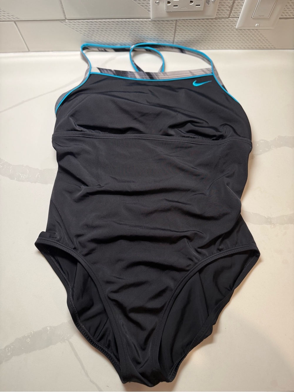 Nike Women's Black One-Piece Swim Suit with Teal Accents